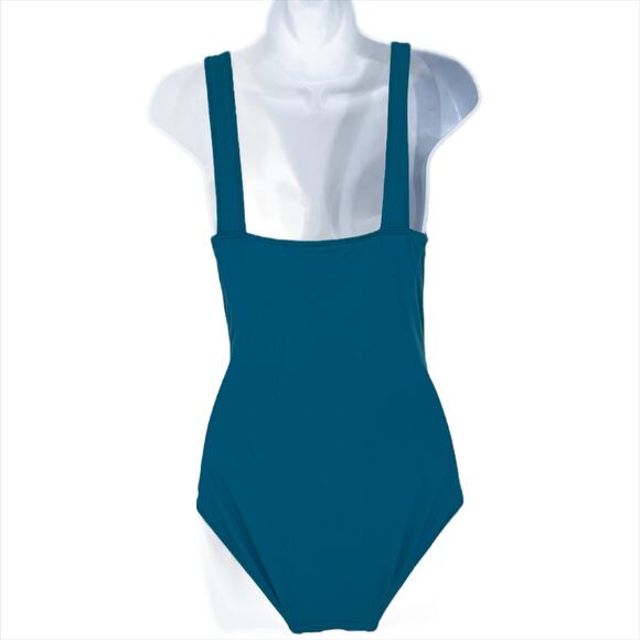 Traditional Gathered Faux Buckle One Piece Swimsuit in Bluegreen Size Small - Picture 4 of 4